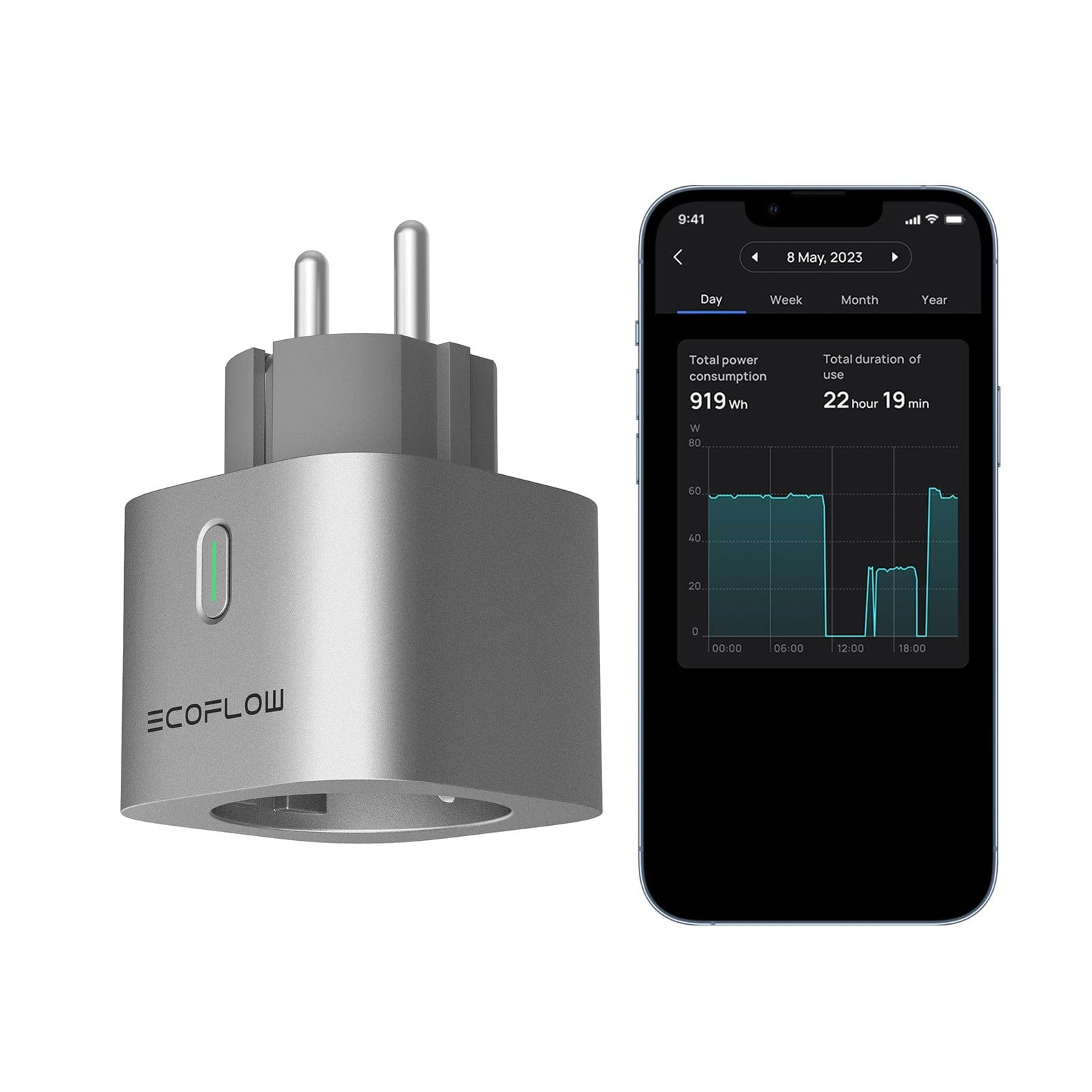 EcoFlow Smart Plug and the EcoFlow app with energy statistics