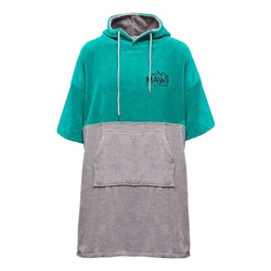 MAWII poncho kąpielowe bawełniane XL z kapturem szybkoschnące turkus/szary