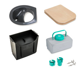 TROBOLO DIY composting toilet set with wooden seat, grey - 6.5 l and 4.6 l containers