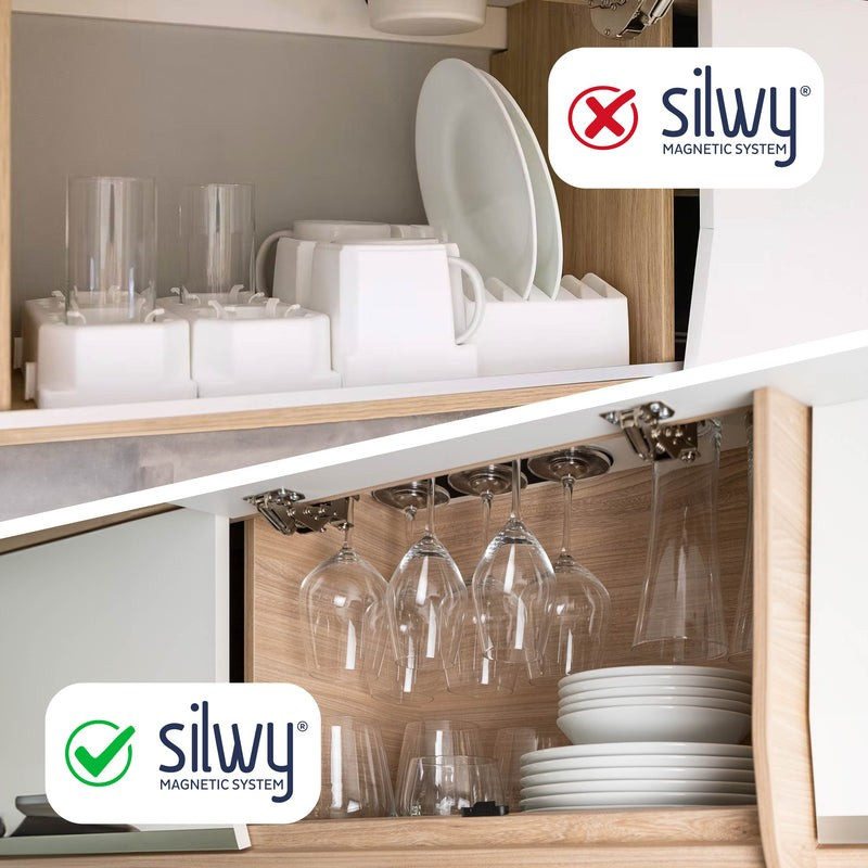 silwy glasses in a motorhome cupboard