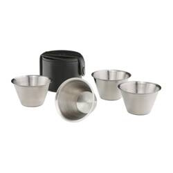 Zestaw stalowych kubków w skórzanym etui zapisanym na zatrzaski 4 szt. Relags