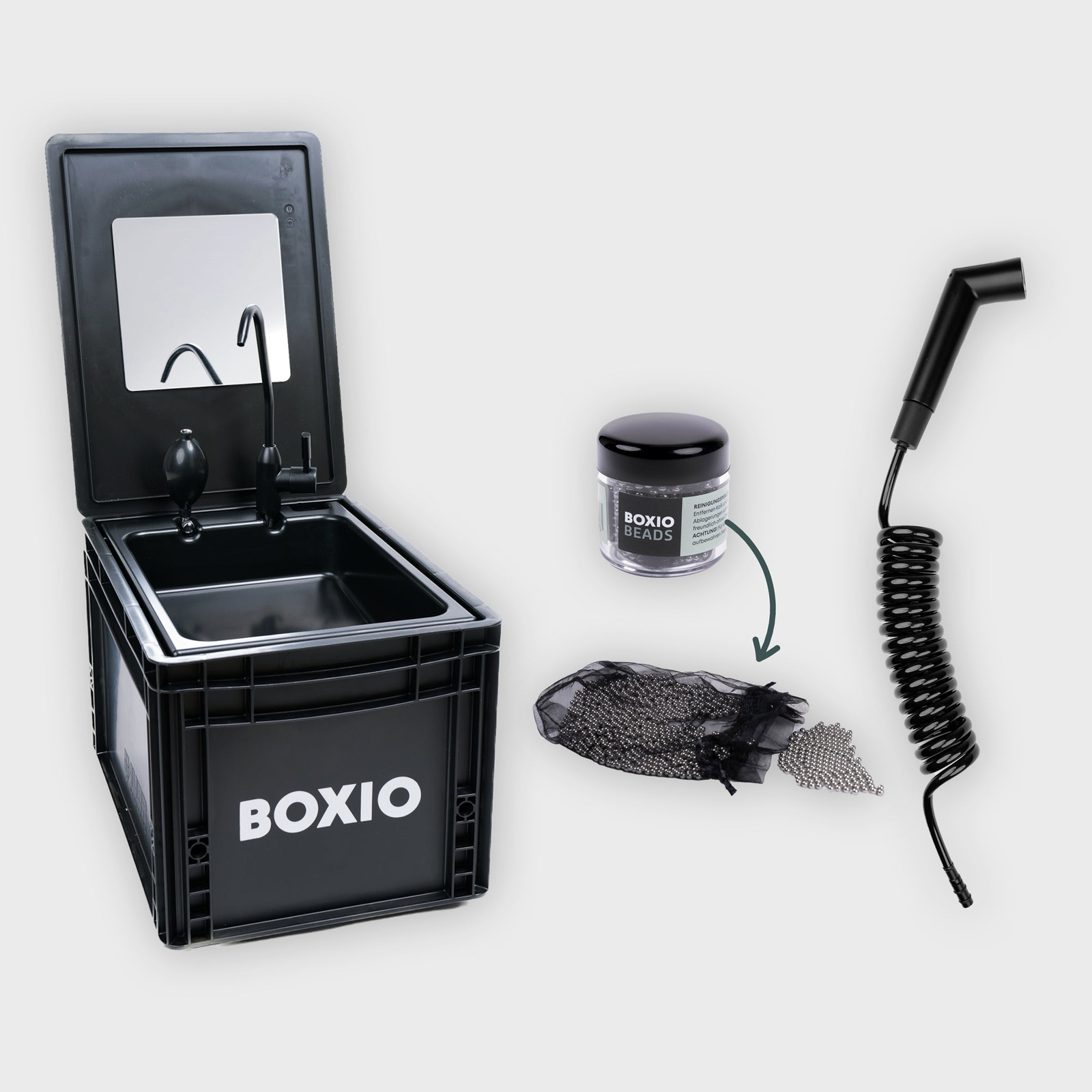 Zestaw BOXIO WASH PLUS z prysznicem i lusterkiem