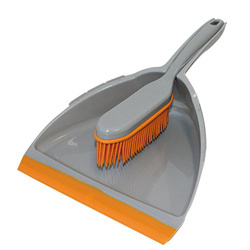 Bürstenmann rubber dustpan and brush set - rubber bristles, dustpan with soft lip, 33 x 23 cm, grey and orange