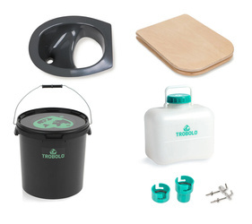 TROBOLO DIY composting toilet set with wooden seat, grey - 22 l and 10 l containers