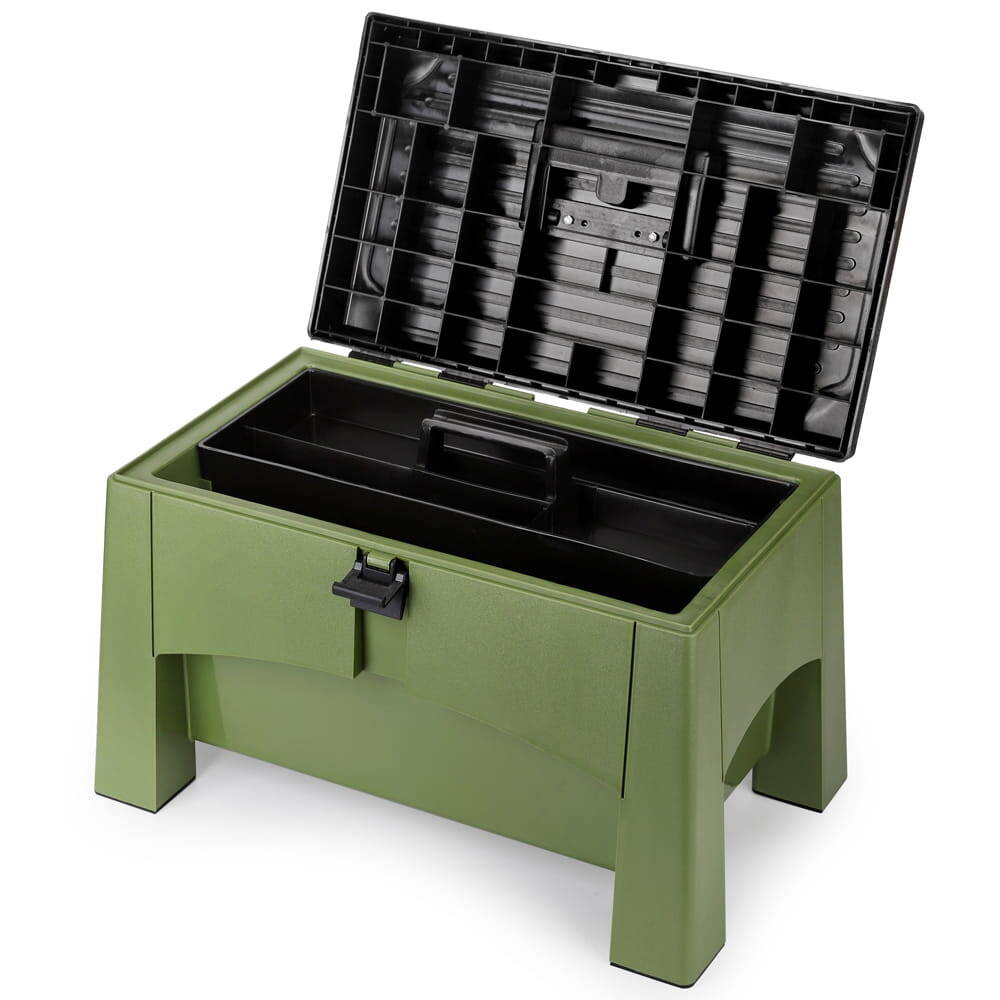Yolco taboret ze schowkiem ST2 27,6 l, do 200 kg, zielony - budowa i wyposażenie