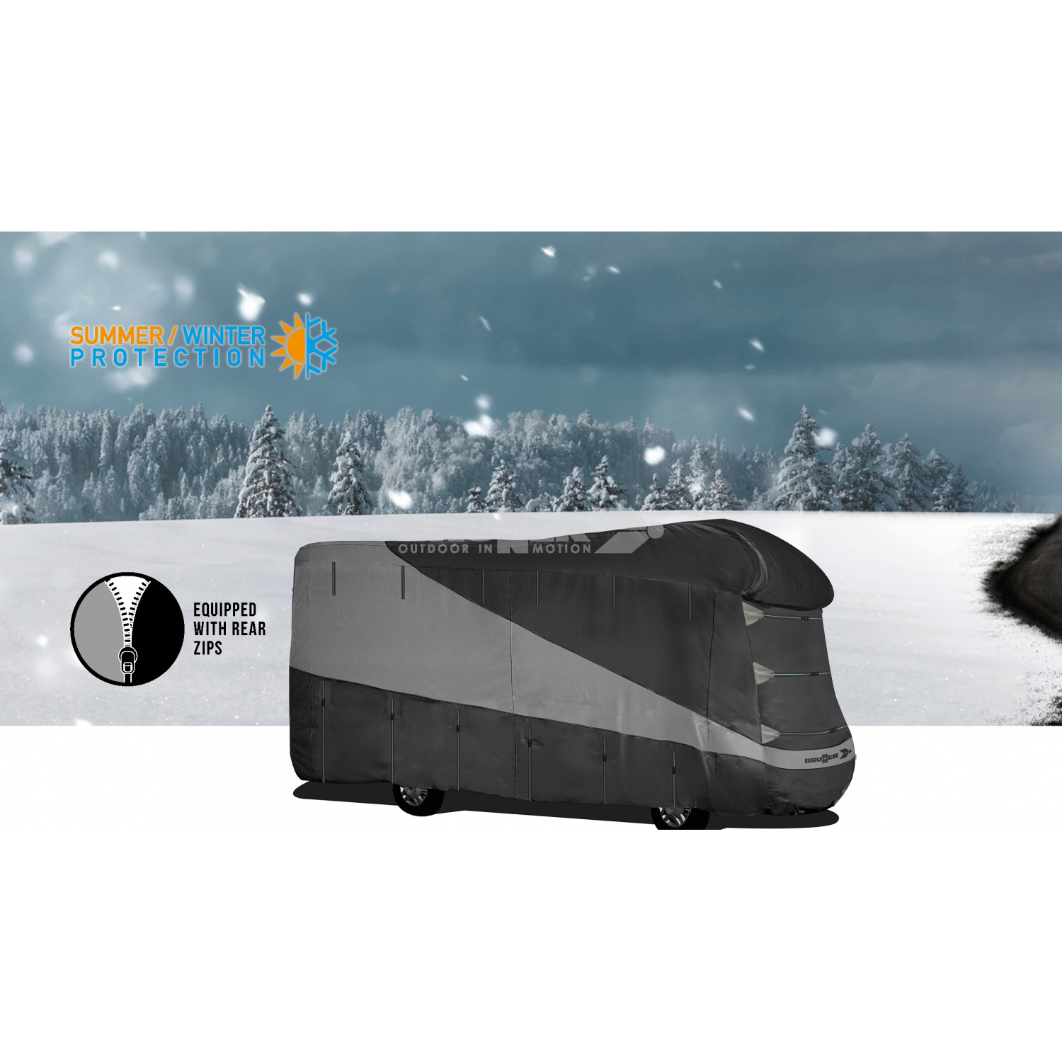 Kamper w pokrowcu Brunner Design 12M zimą